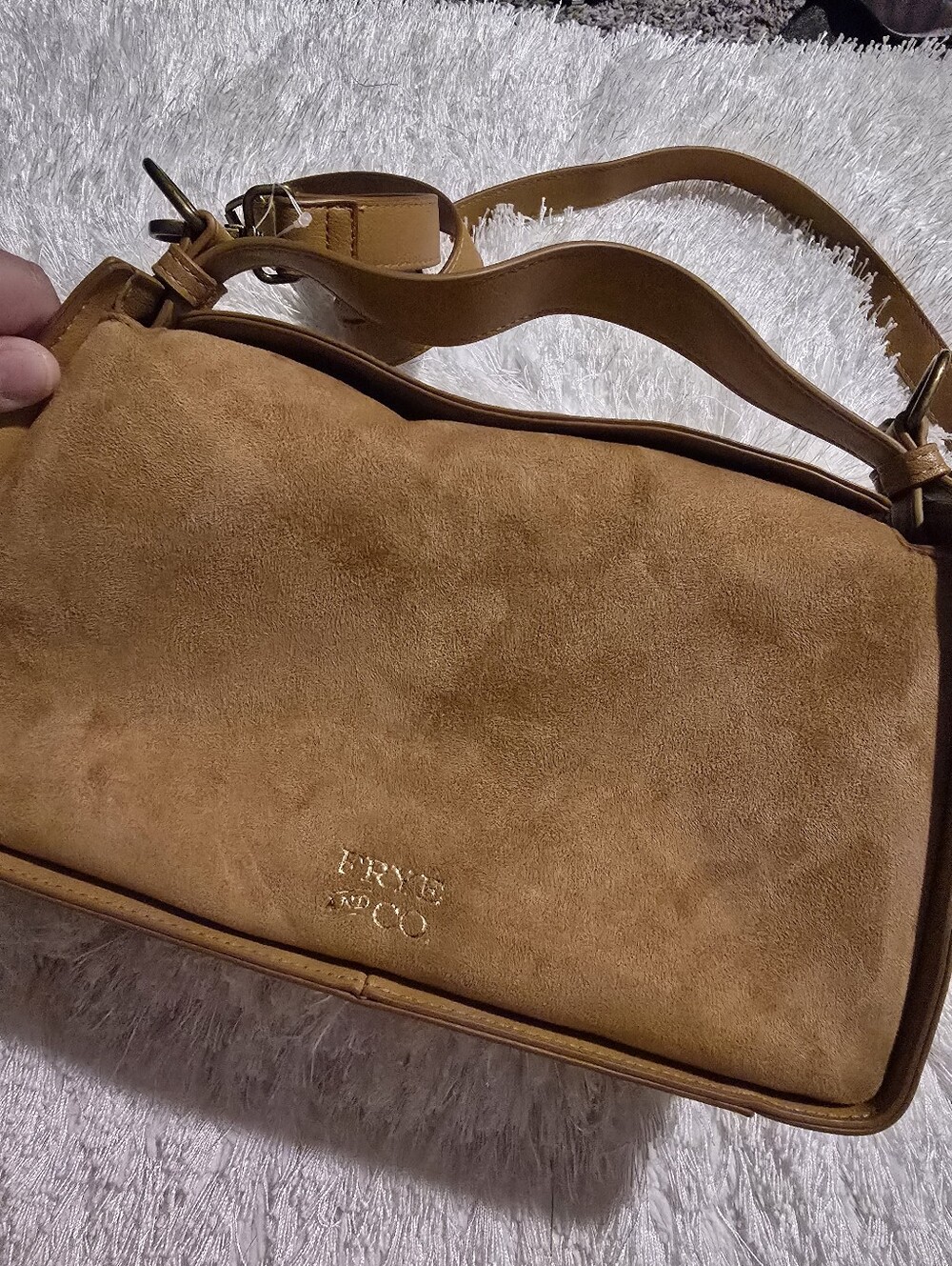 Frye Vegan Suede Shoulder Bag in Camel
